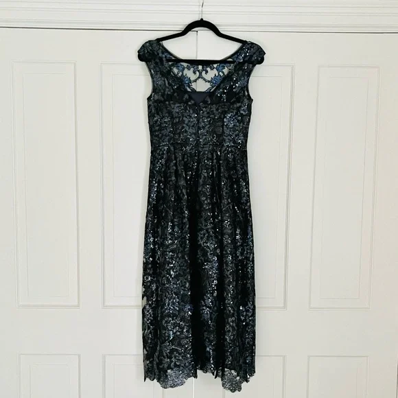 Kay Unger navy black embellished tea length gown 4 - Picture 12 of 13